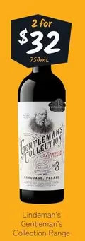 Lindeman's - Gentleman’s Collection Range offers at $32 in Cellarbrations
