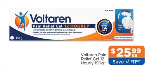 Voltaren - Pain Relief Gel 12 Hourly 150g offers at $25.99 in Good Price Pharmacy
