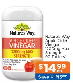 Nature's Way - Apple Cider Vinegar 1200mg Max Strength 90 Tablets offers at $14.99 in Good Price Pharmacy