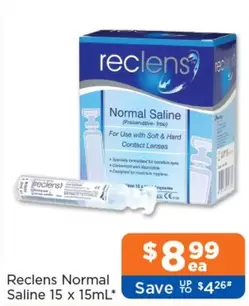 Reclens - Normal Saline 15 X 15ml offers at $8.99 in Good Price Pharmacy