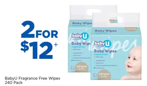 Baby U - Fragrance Free Wipes 240 Pack offers at $12 in Good Price Pharmacy