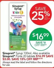 Sinupret -  Syrup 100ml offers at $16.99 in TerryWhite Chemmart