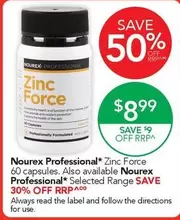 Nourex Professional - Zinc Force 60 Capsules offers at $8.99 in TerryWhite Chemmart