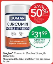 Bioglan - Curcumin Double Strength 40 Tablets offers at $31.99 in TerryWhite Chemmart