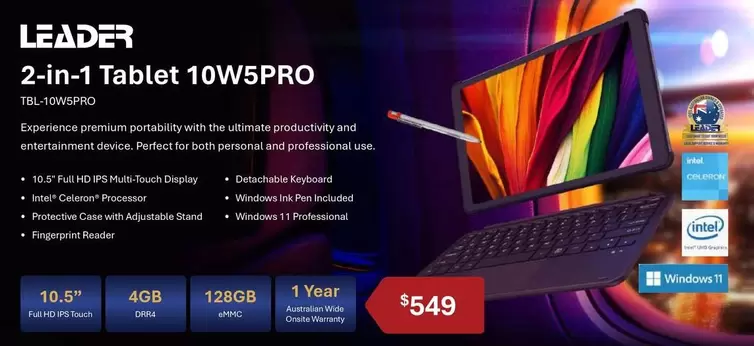 Leader - 2-in-1 Tablet 10w5pro 4gb 128gb offers at $549 in Leader Computers