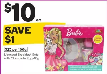 Barbie - Breakfast Sets with Chocolate Egg 40g offers at $10 in Woolworths