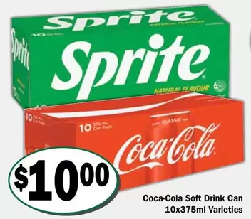 Coca Cola - Soft Drink Can 10x375ml Varieties offers at $1 in Friendly Grocer
