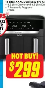 Tefal - 11 Litre Xxxl Dual Easy Fry All Dual + Litre Dry 700ml offers at $299 in The Good Guys
