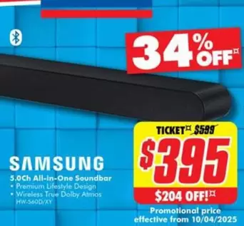 Samsung - 50ch All-in-one Soundbar offers at $395 in The Good Guys