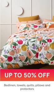 Up to 50% off Bedlinen, towels, quilts, pillows and protectors deal at 