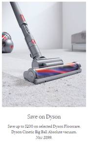 Save up to $200 on selected Dyson Floorcare deal at 